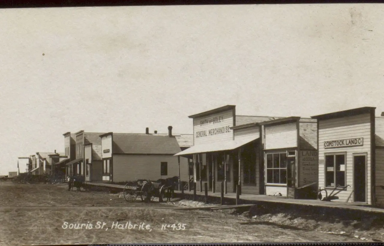 Souris Street with general store and land office, about 1910